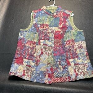 Reversible Quilted Patchwork Vest XL Fit Boho Cottagecore Handmade Artisan